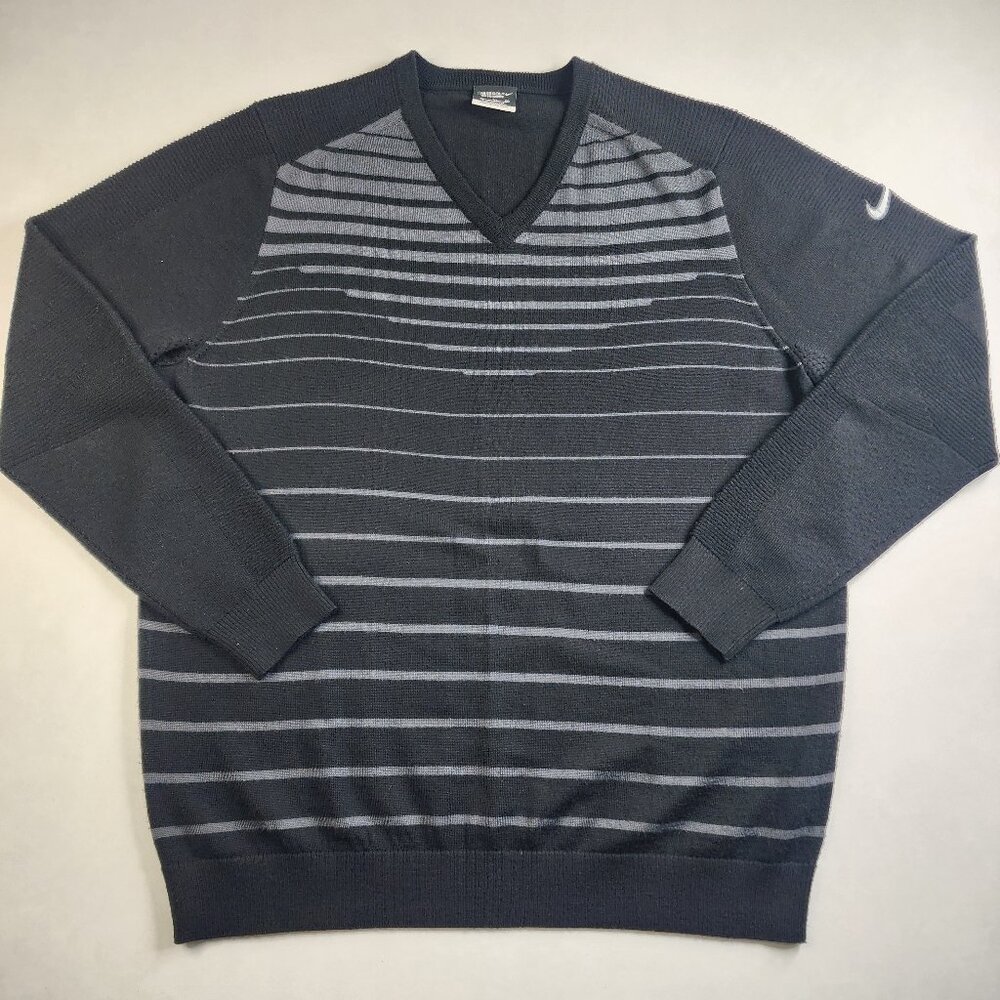 Nike Golf Tour Performance XL Mens Wool Blend Pullover Sweater Black Gray Stripe
